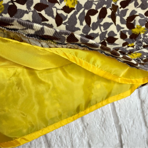 Boden Corduroy Floral Skirt Women’s 6 Brown Yellow Ruched Hem Leaves Lined - Picture 3 of 8